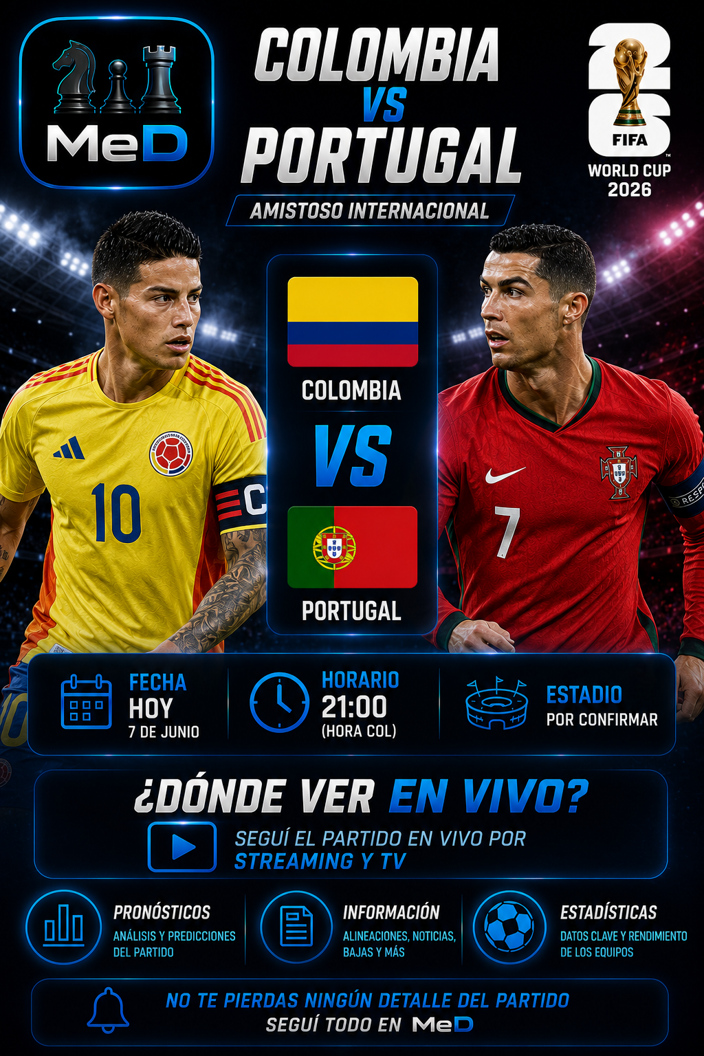 Colombia vs Portugal: Historial, Pronóstico y Dónde ver en Vivo